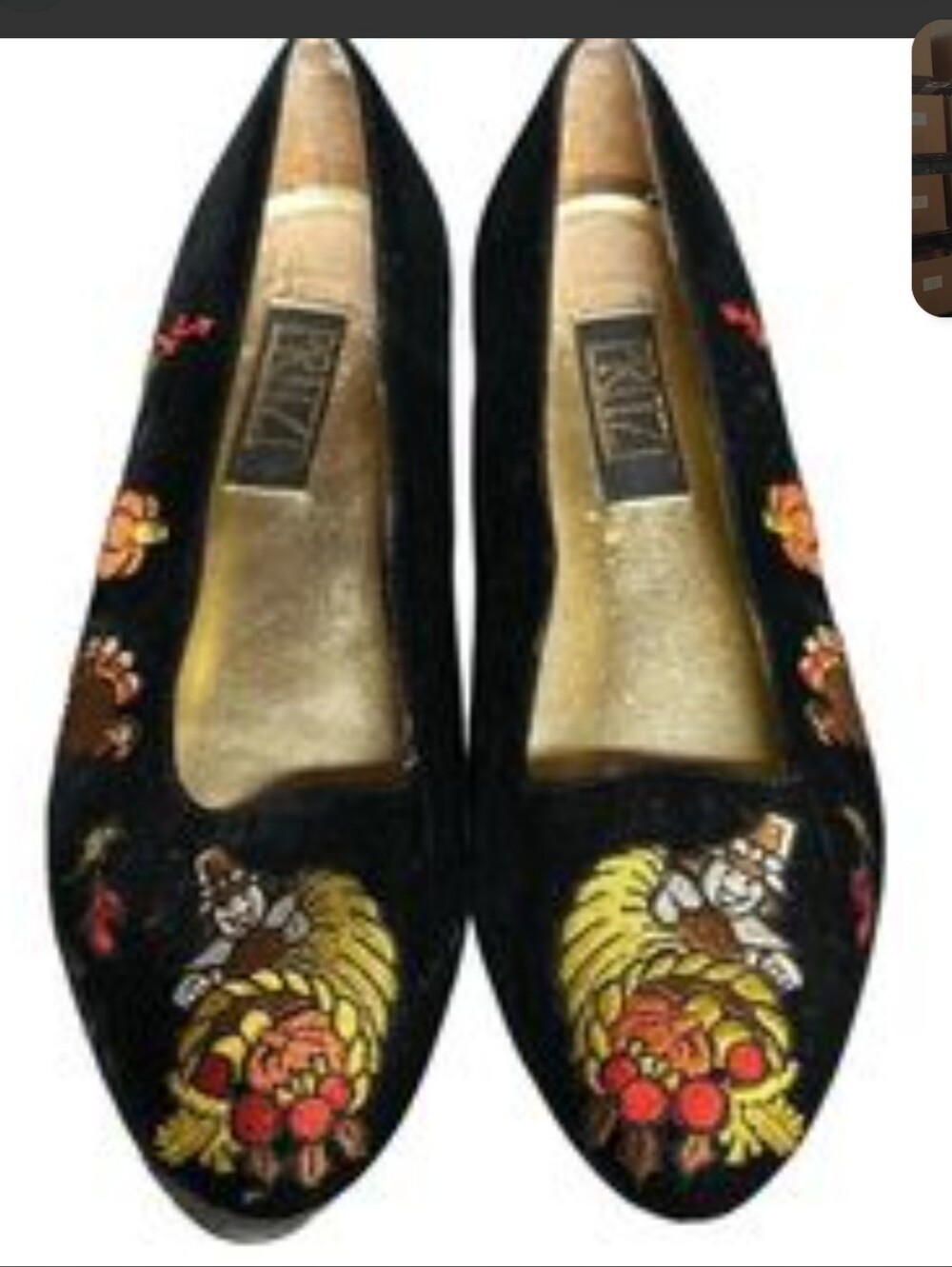 PRITZI Vintage Hollidays Black Floral Embroidered Halloweeb Ballet Flats Sz 9M